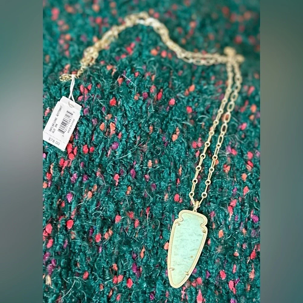 Kendra Scott Skylar Pendant Necklace NWT — Gold Tone Long Chain Turquoise